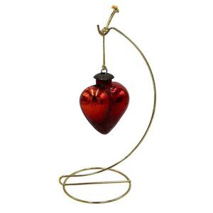 Vtg Kugel Ornament Midwest Of Cannon Falls Red Glass Heart 3.5"‎ Christmas Core